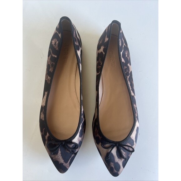 New J Crew Gemma Leopard Bow Satin Flats Size 6.5 Animal Print - Picture 2 of 9
